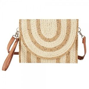 Cream & Tan Two Tone Straw & Sequin Clutch Wristlet or Crossbody Bag NWT